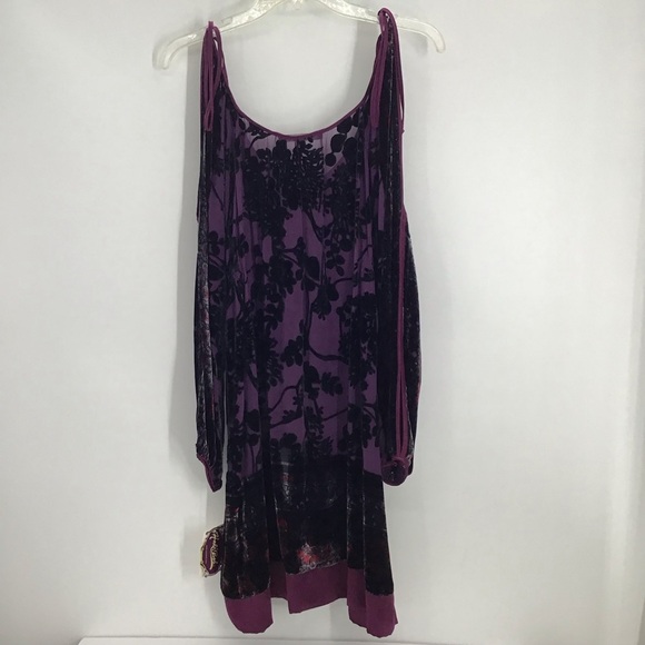 Hale’ Bob NWT Floral Mesh & Velvet Silk Blend Tunic Dress Boho Purple Size Med - Picture 2 of 13